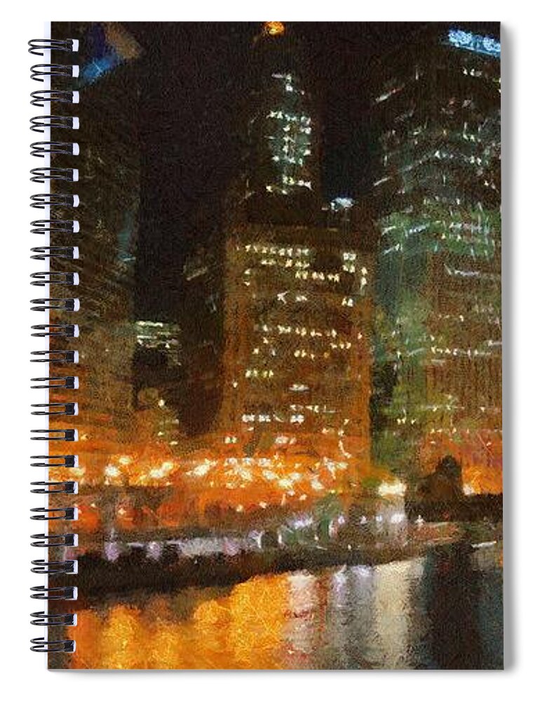 Chicago Spiral Notebook featuring the painting Chicago at Night by Jeffrey Kolker