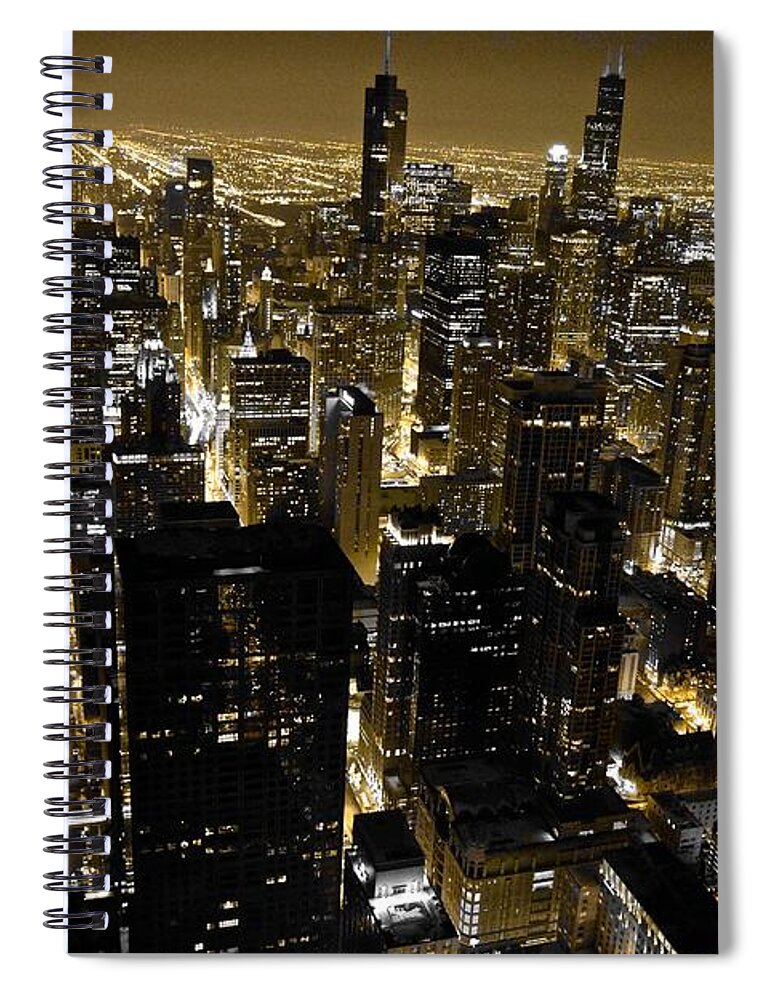 Chicago Spiral Notebook featuring the photograph Chicago Black and Yellow Skyline by Debra Banks