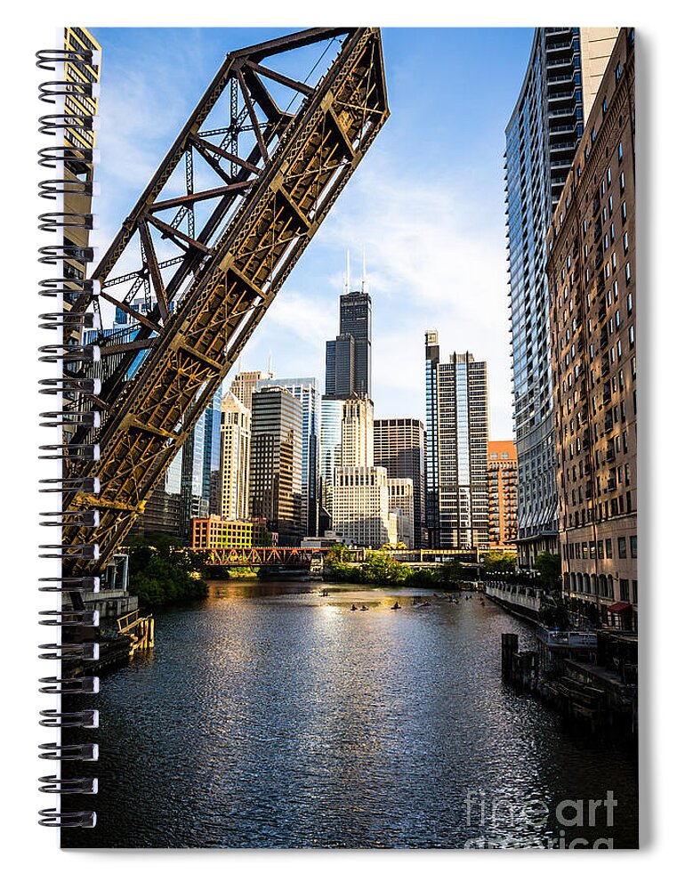America Spiral Notebook featuring the photograph Chicago Downtown and Kinzie Street Railroad Bridge by Paul Velgos
