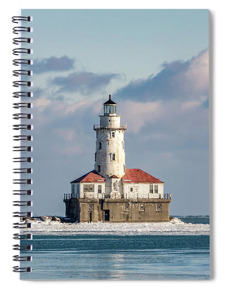 Usa Spiral Notebook featuring the photograph Chicago Harbor Lighthouse by Framing Places