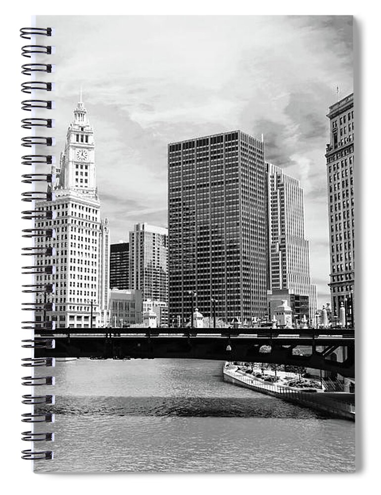 Bridge Spiral Notebook featuring the photograph Chicago River Buildings Skyline by Paul Velgos