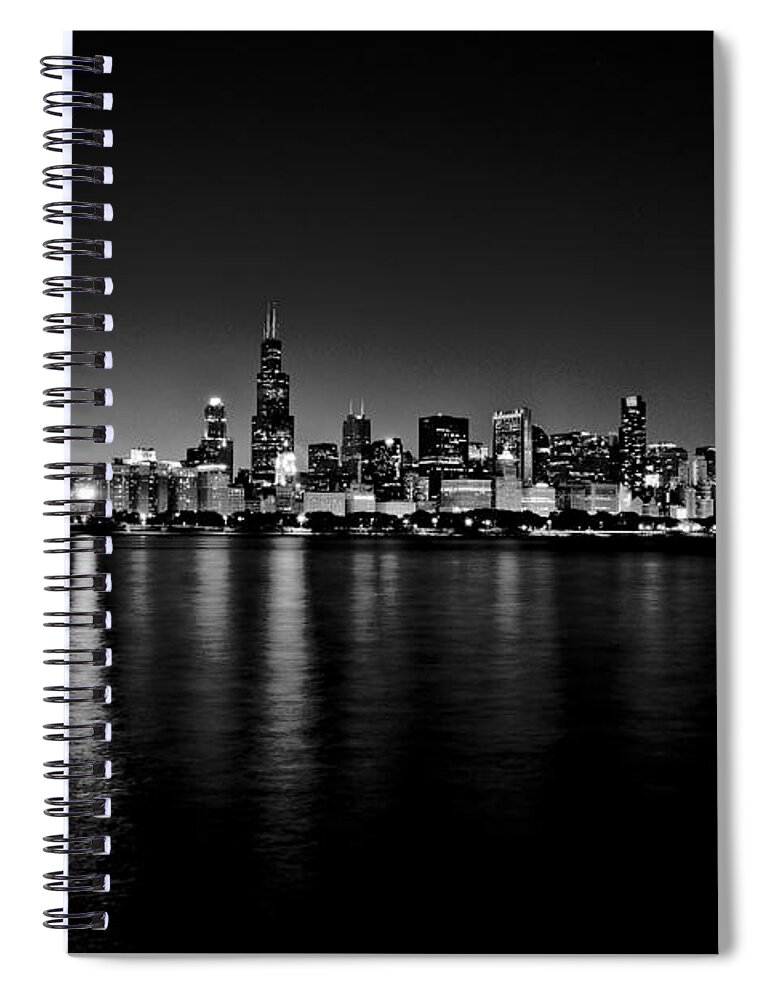 Architecture Spiral Notebook featuring the photograph Chicago Skyline BnW by Richard Zentner