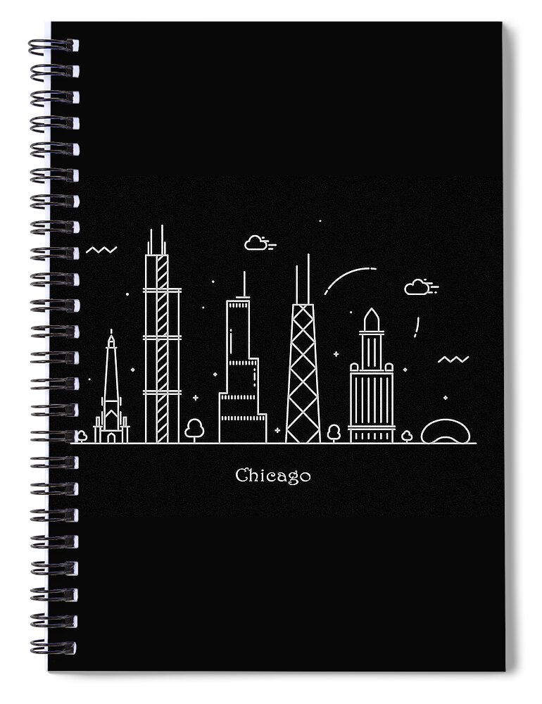 Chicago Spiral Notebook featuring the drawing Chicago Skyline Travel Poster by Inspirowl Design