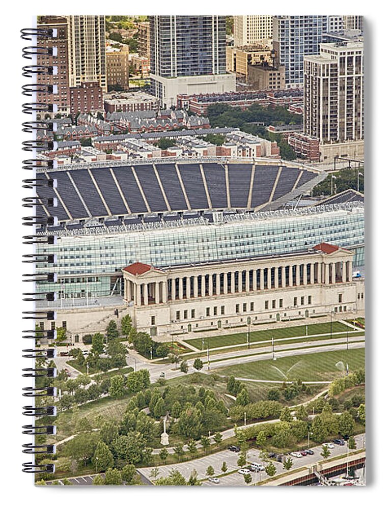 3scape Spiral Notebook featuring the photograph Chicago's Soldier Field Aerial by Adam Romanowicz