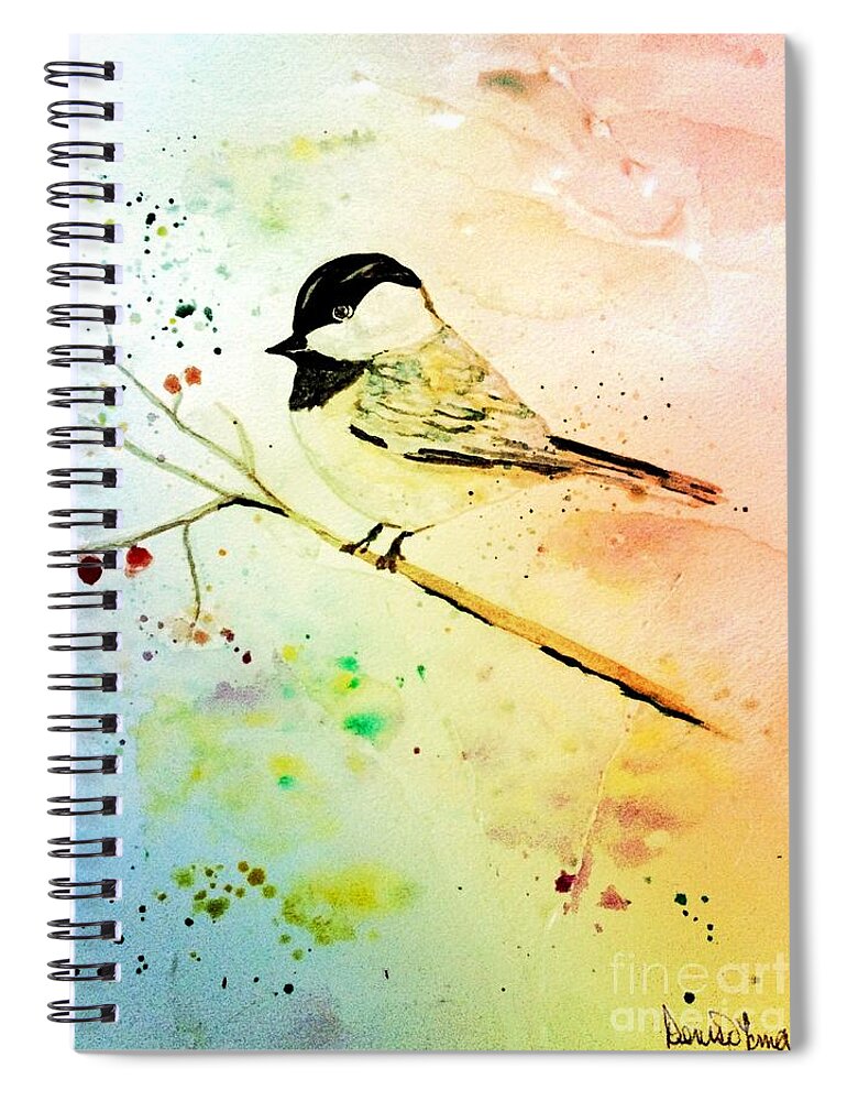Bird Spiral Notebook featuring the painting Chick-A-Dee by Denise Tomasura