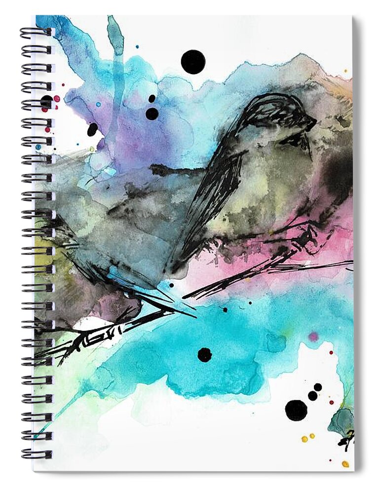 Chickadee Spiral Notebook featuring the painting Chickadee punk by Emily Page