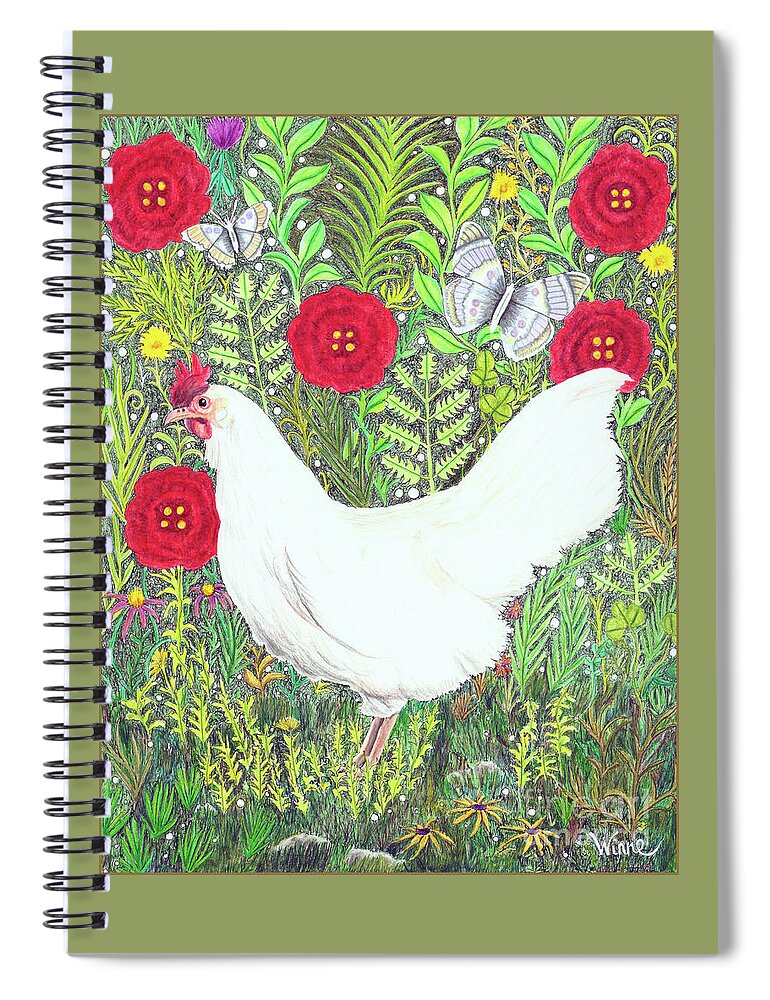Lise Winne Spiral Notebook featuring the painting Chicken with Millefleurs and Butterflies by Lise Winne