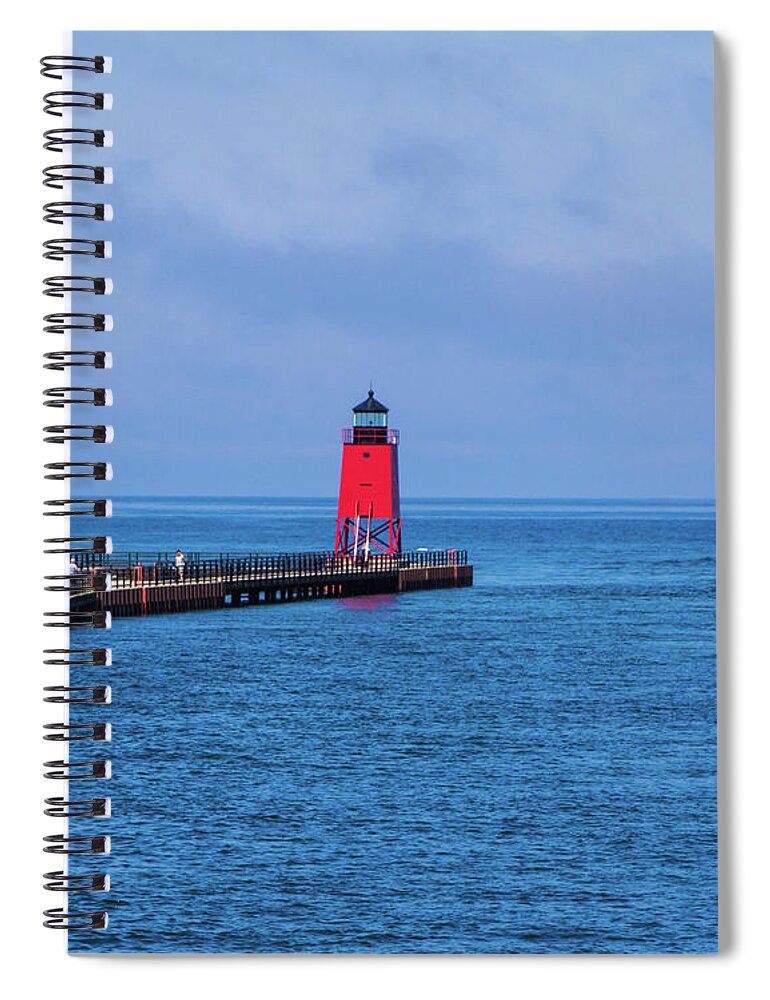 Red Lighthouse Spiral Notebook featuring the photograph Charlevoix, Michigan 2195 by Jana Rosenkranz