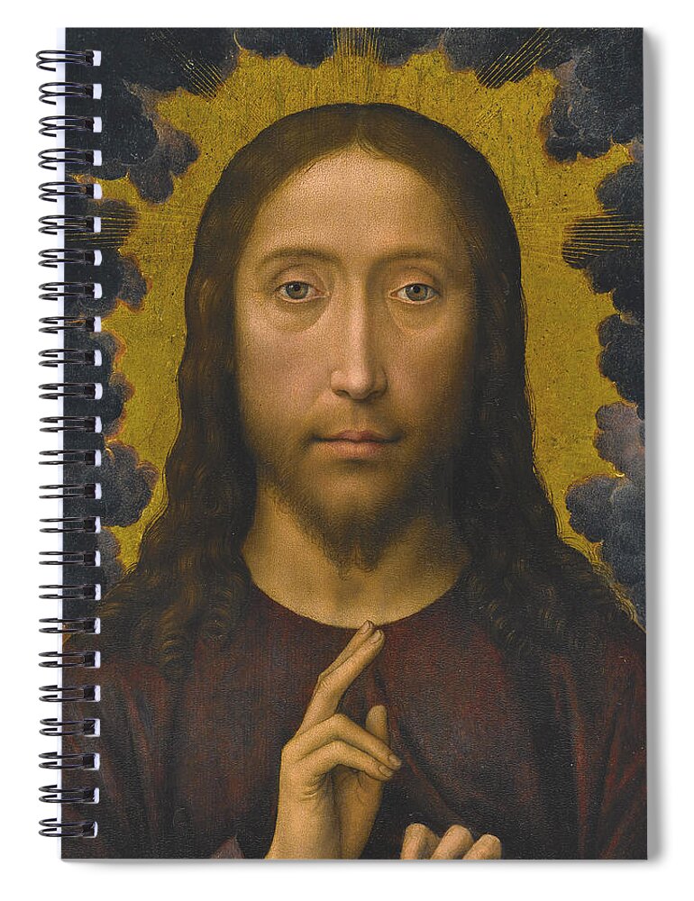 Hans Memling Spiral Notebook featuring the painting Christ Blessing by Hans Memling