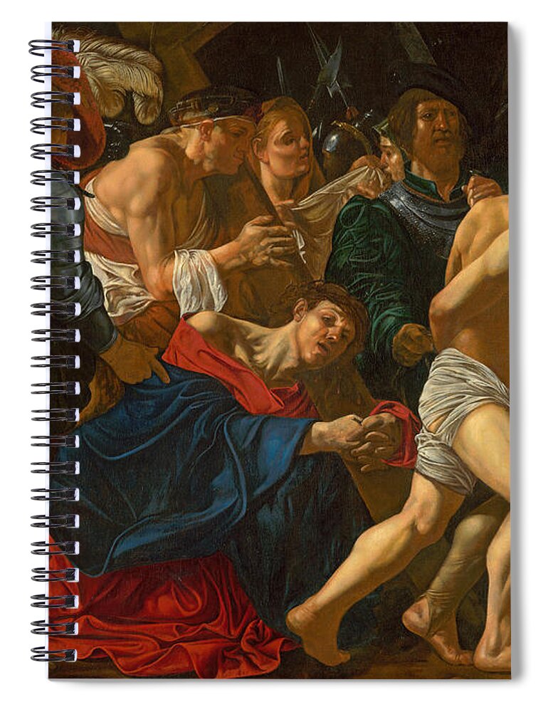 Cecco Del Caravaggio Spiral Notebook featuring the painting Christ carrying the Cross by Cecco del Caravaggio
