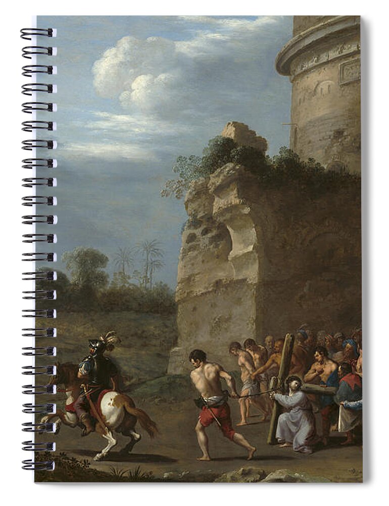 Cornelius Van Poelenburgh Spiral Notebook featuring the painting Christ Carrying the Cross by Cornelius van Poelenburgh