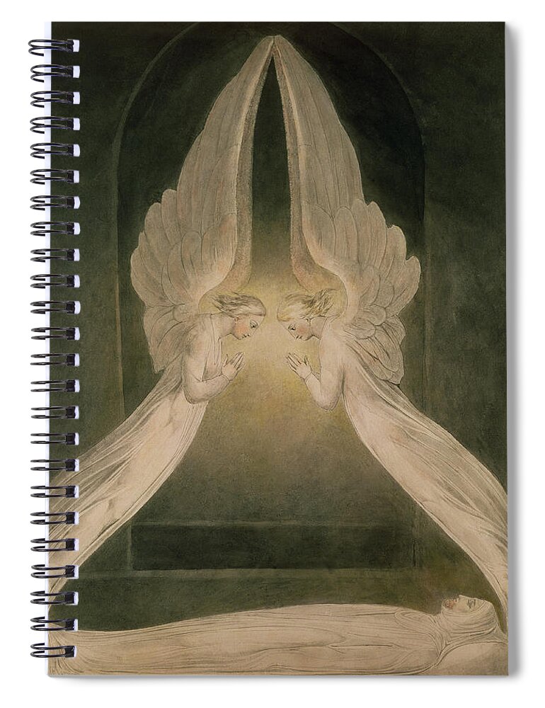 Christ In The Sepulchre Spiral Notebook featuring the painting Christ in the Sepulchre Guarded by Angels by William Blake