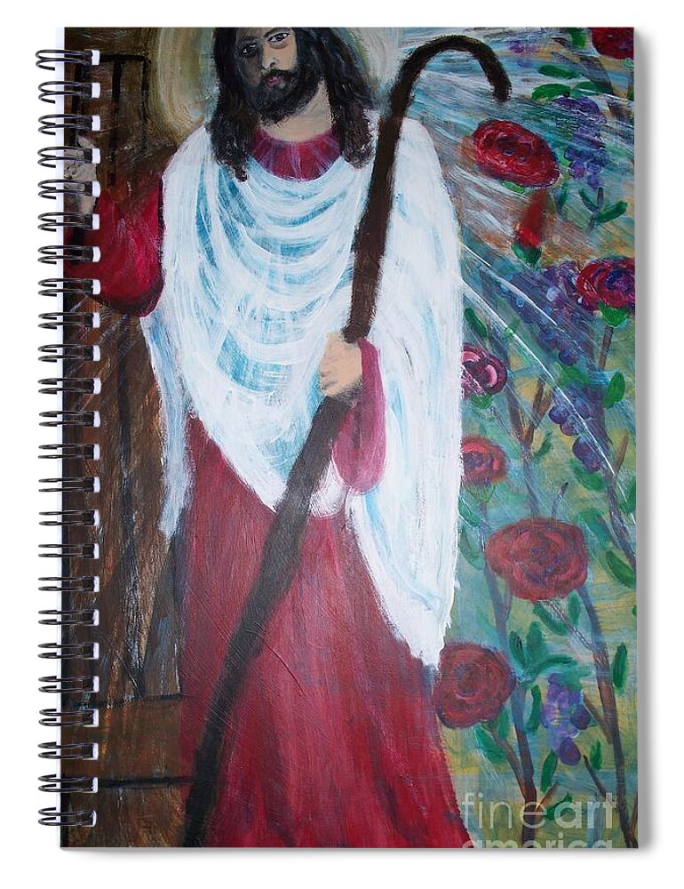 Jesus Spiral Notebook featuring the painting Christ Knocking by Seaux-N-Seau Soileau