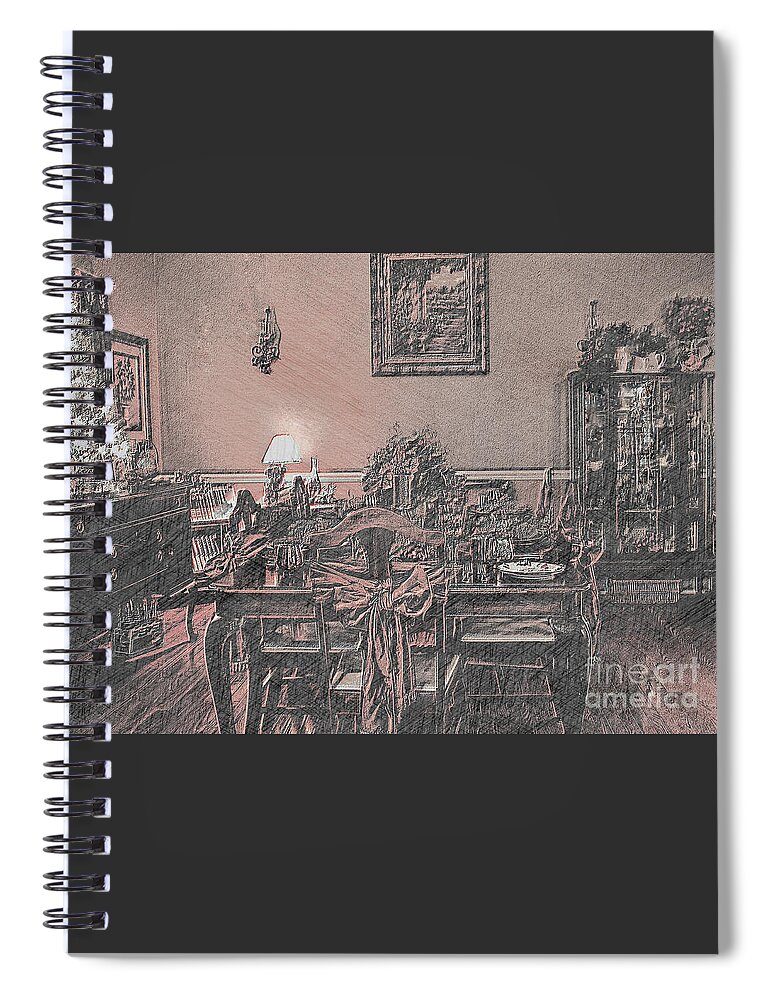 Christmas Spiral Notebook featuring the digital art Christmas Dining in the Early 1900's by Sherry Hallemeier