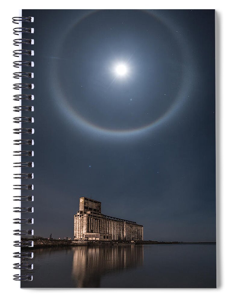 Moon Halo Spiral Notebook featuring the photograph Christmas Moon Halo by Dave Niedbala