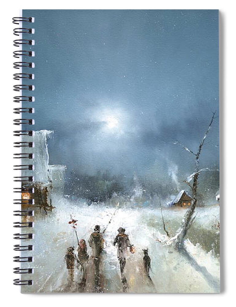 Russian Artists New Wave Spiral Notebook featuring the painting Christmas Night by Igor Medvedev