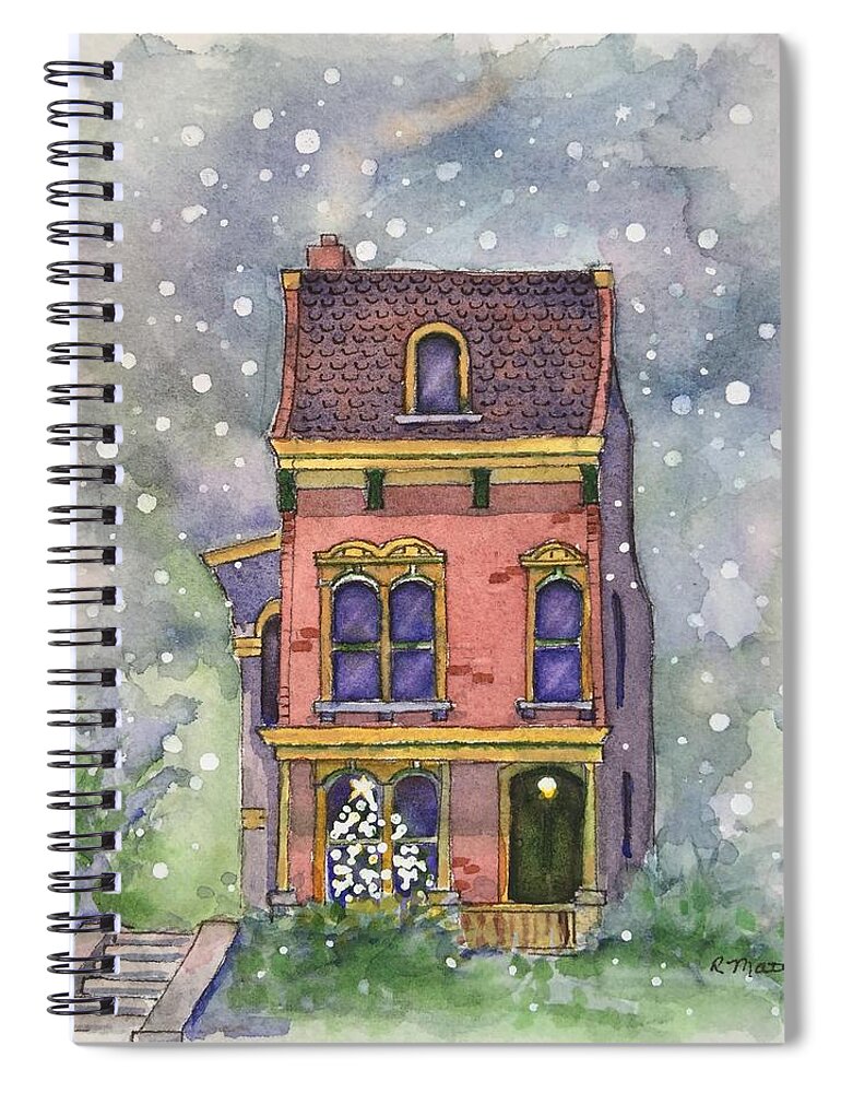 Watercolor Christmas Card Spiral Notebook featuring the painting Christmas on North Hill by Rebecca Matthews