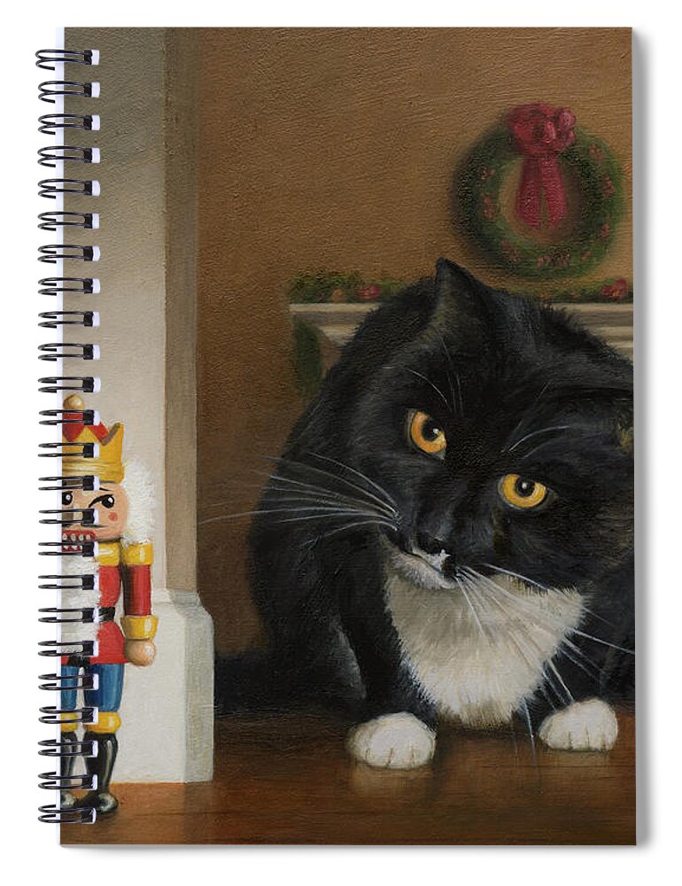 Cat Painting Spiral Notebook featuring the painting Christmas Stalking by Joe Winkler