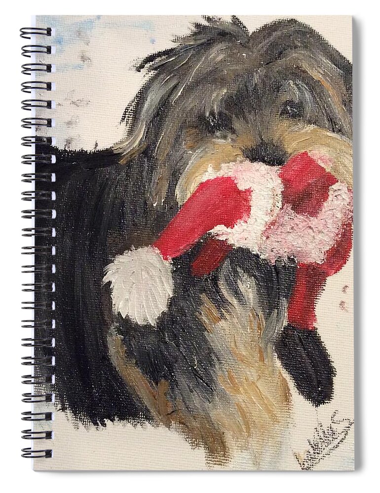 Yorkshire Terrier Spiral Notebook featuring the painting Harry Loves Santa by Abbie Shores