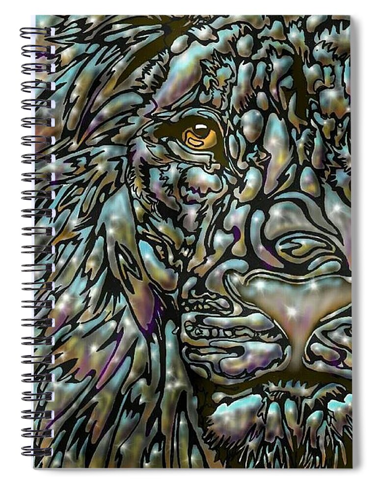 Chrome Spiral Notebook featuring the digital art Chrome Lion by Darren Cannell