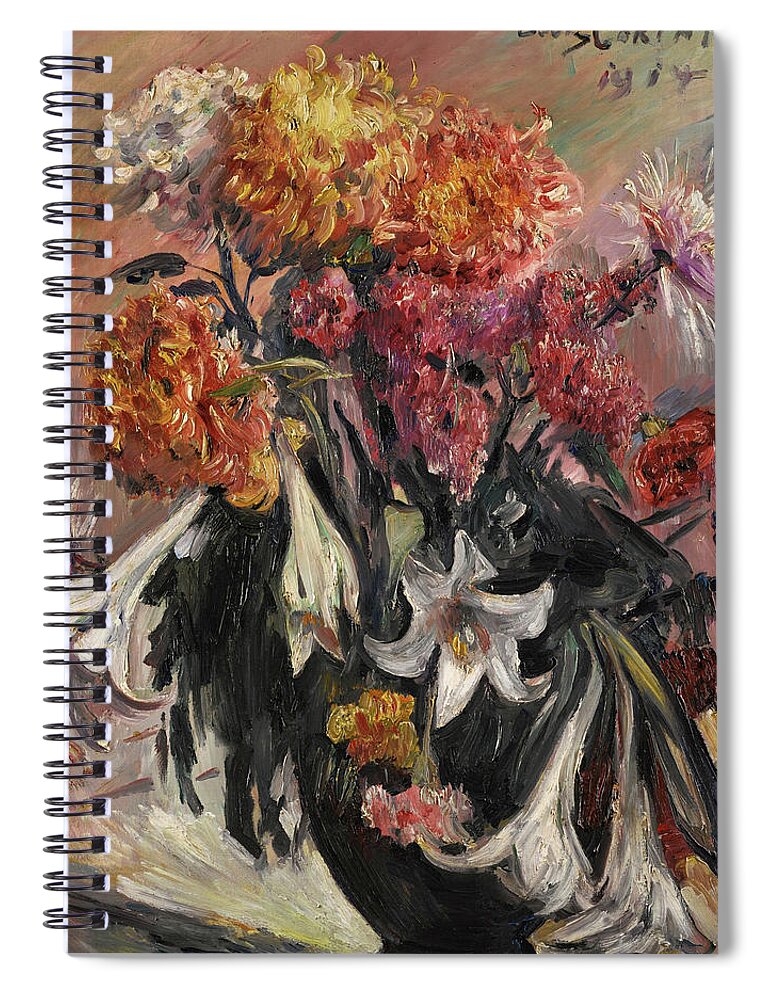 Lovis Corinth Spiral Notebook featuring the painting Chrysanthemums and Lilies by Lovis Corinth