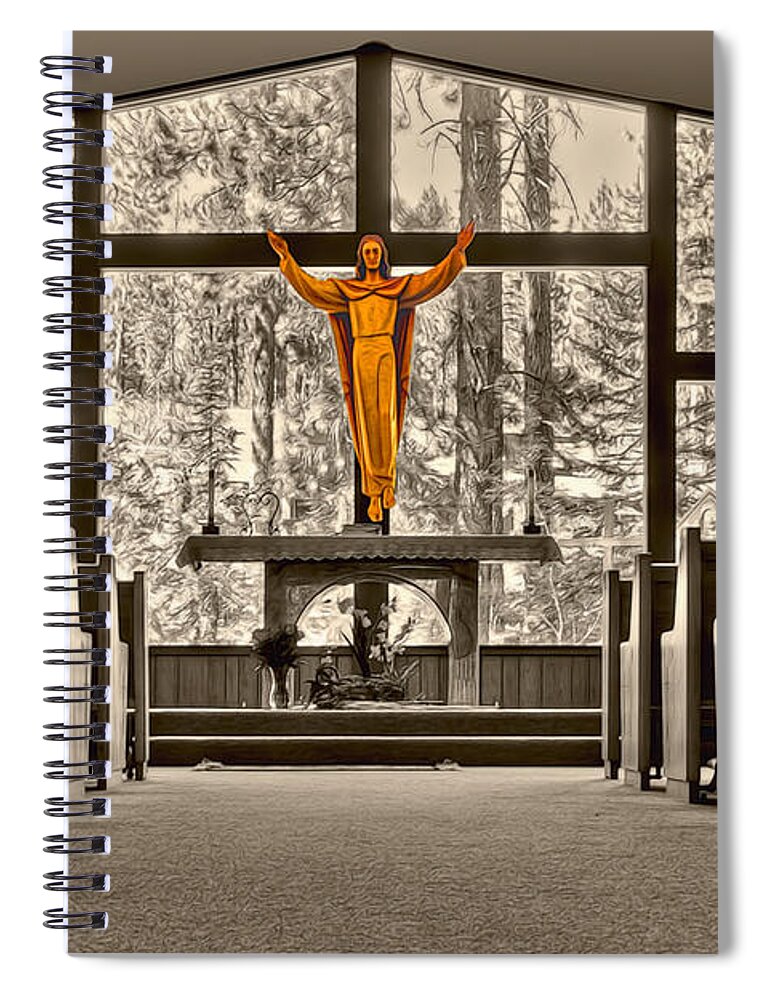 Architectural Spiral Notebook featuring the photograph Church in the Woods by Maria Coulson