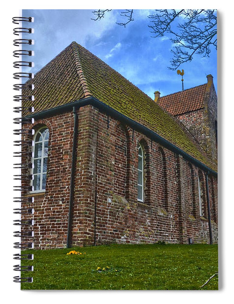 Church Spiral Notebook featuring the photograph Church On The Mound Of Oostum by Frans Blok