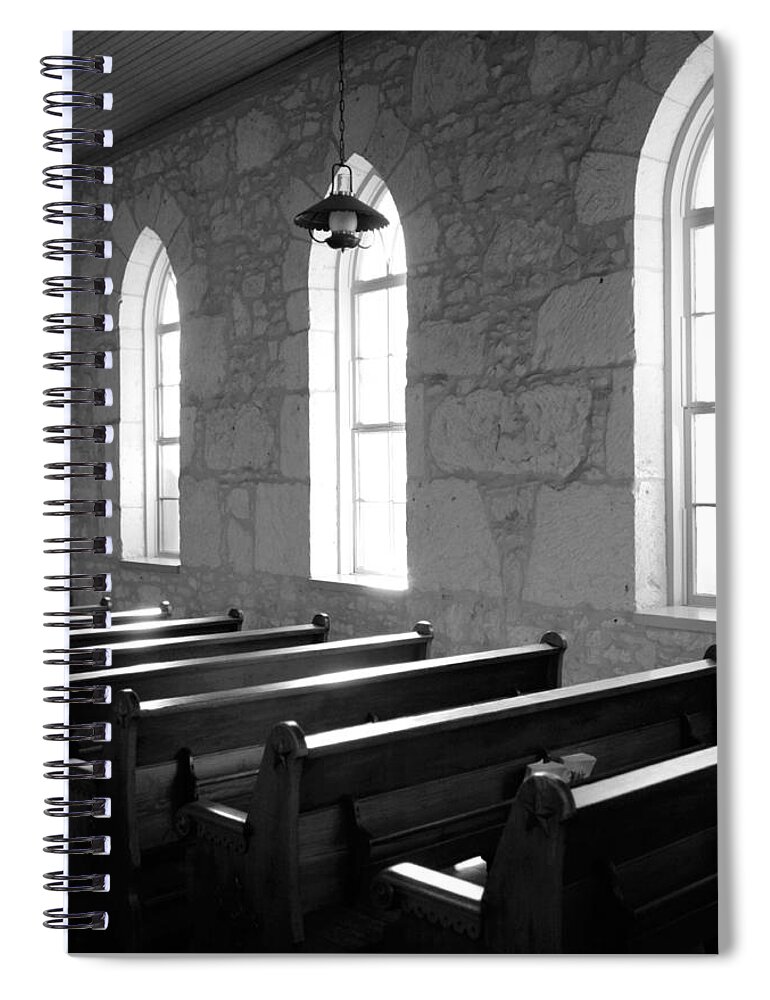 Black And White Spiral Notebook featuring the photograph Church Pews black and white by Jill Reger