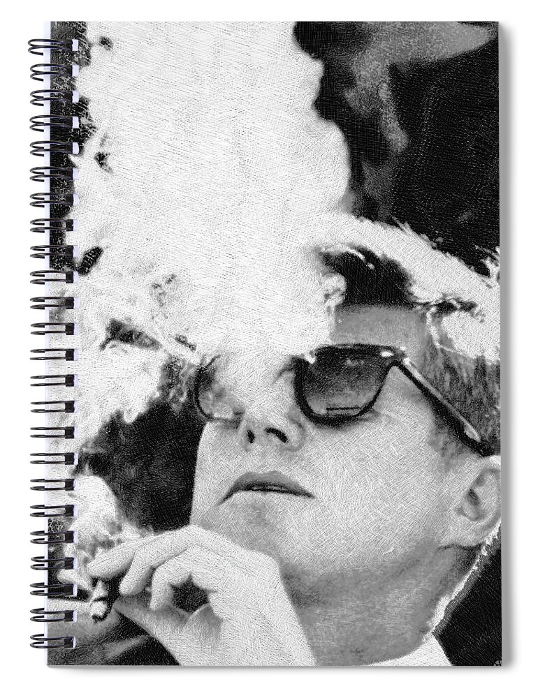 President Spiral Notebook featuring the painting Cigar Smoker Cigar Lover JFK Gifts Black And White Photo by Tony Rubino