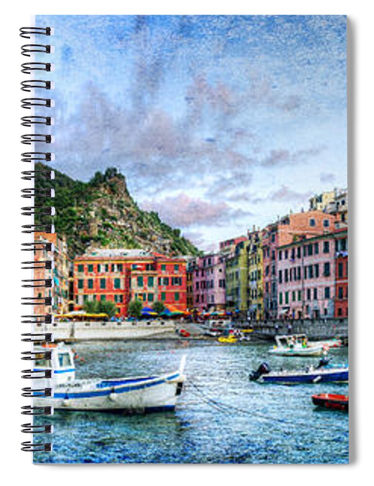 Cinque Terre Spiral Notebook featuring the photograph Cinque Terre - Vernazza from the breakwater - Vintage version by Weston Westmoreland
