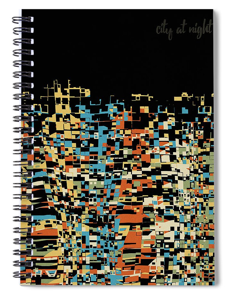 City Abstract Spiral Notebook featuring the digital art City At Night by Phil Perkins