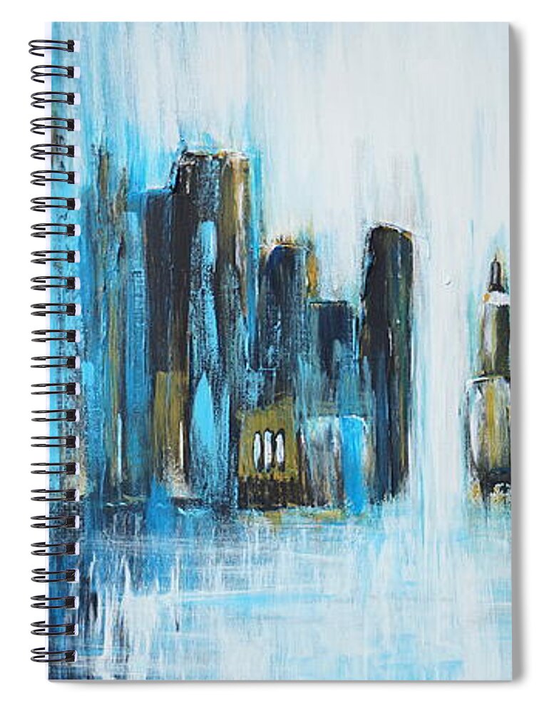 Acrylic Spiral Notebook featuring the painting City Blues by Theresa Marie Johnson