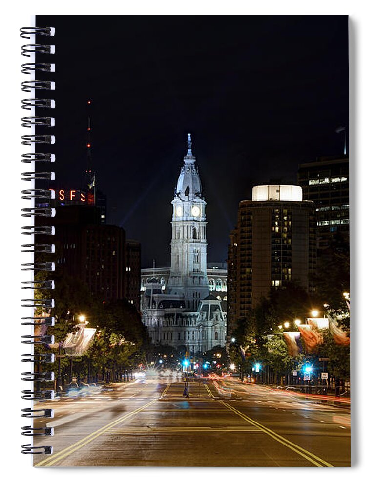 Philadelphia Spiral Notebook featuring the photograph City Hall from the Parkway by Jennifer Ancker