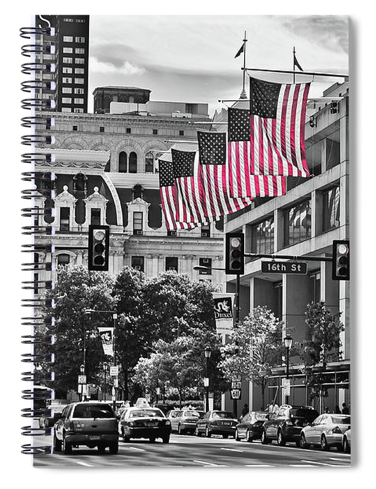 Flags Spiral Notebook featuring the photograph City of Brotherly Love - Philadelphia by Louis Dallara