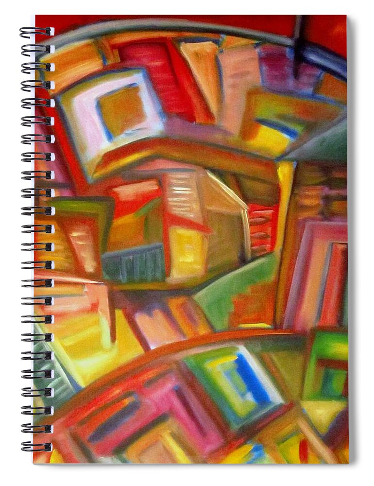 Abstract Cityscape Spiral Notebook featuring the painting Citystack by Patricia Cleasby