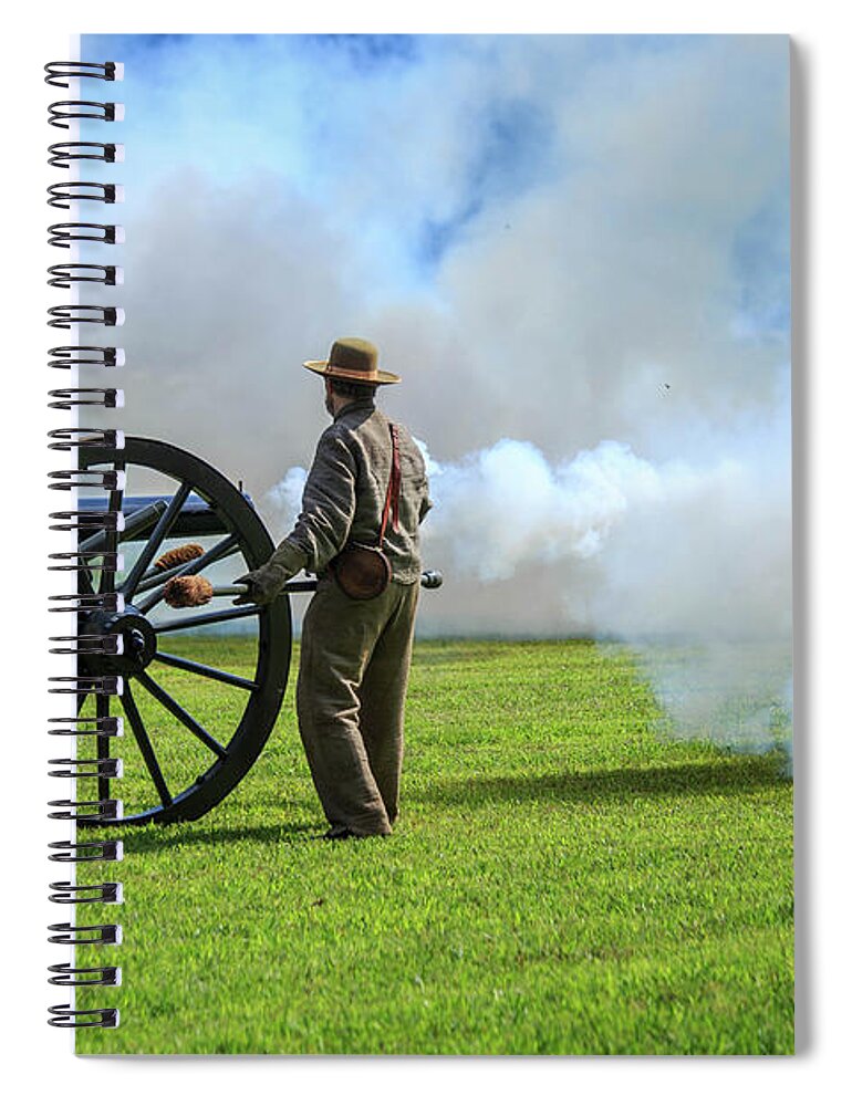 Cannon Spiral Notebook featuring the photograph Civil War Cannon Firing by Doug Camara