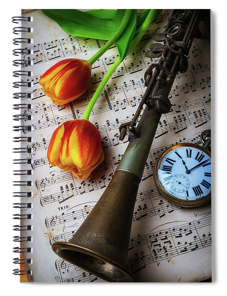 Clarinet Spiral Notebook featuring the photograph Clarinet And Tulips by Garry Gay