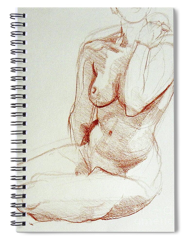 Classic Spiral Notebook featuring the drawing Classic Life Figure Drawing of a Young Nude Woman by Greta Corens