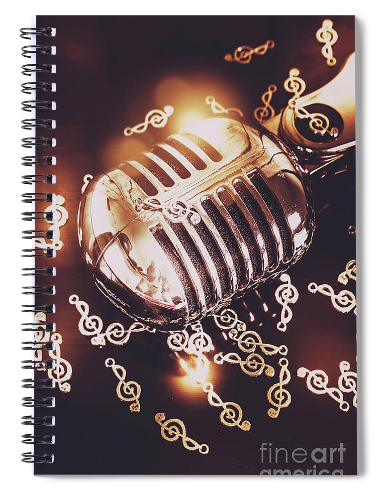 Microphone Spiral Notebook featuring the photograph Classics at the audio hall by Jorgo Photography