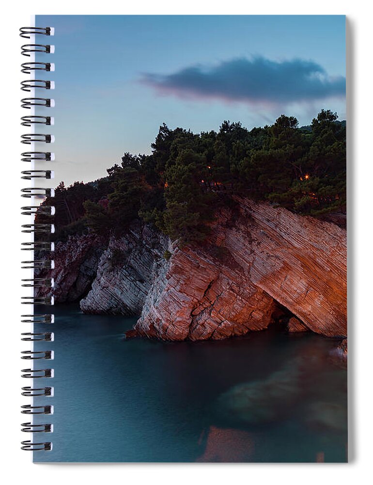 Sunset Spiral Notebook featuring the photograph Cliff landscape at dusk by Sophie McAulay