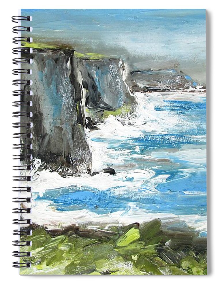 Cliffs Spiral Notebook featuring the painting Paintings Of Cliffs Of Moher County Clare Ireland by Mary Cahalan Lee - aka PIXI
