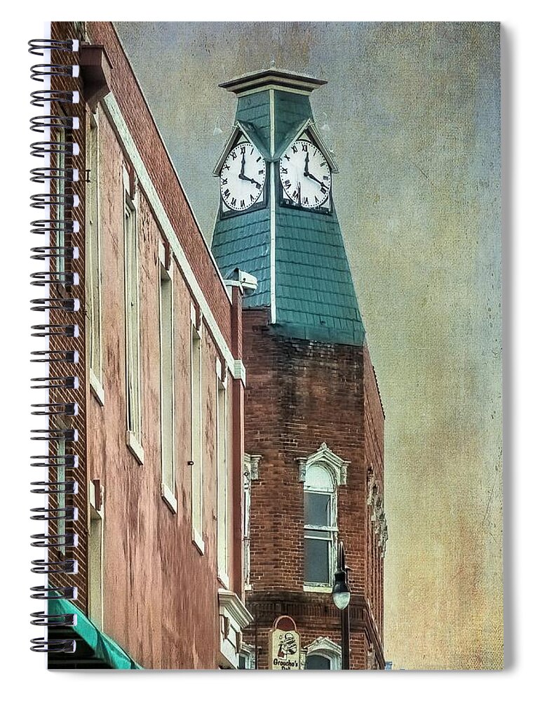 Clock Spiral Notebook featuring the photograph Clock Tower Downtown Statesville North Carolina by Melissa Bittinger