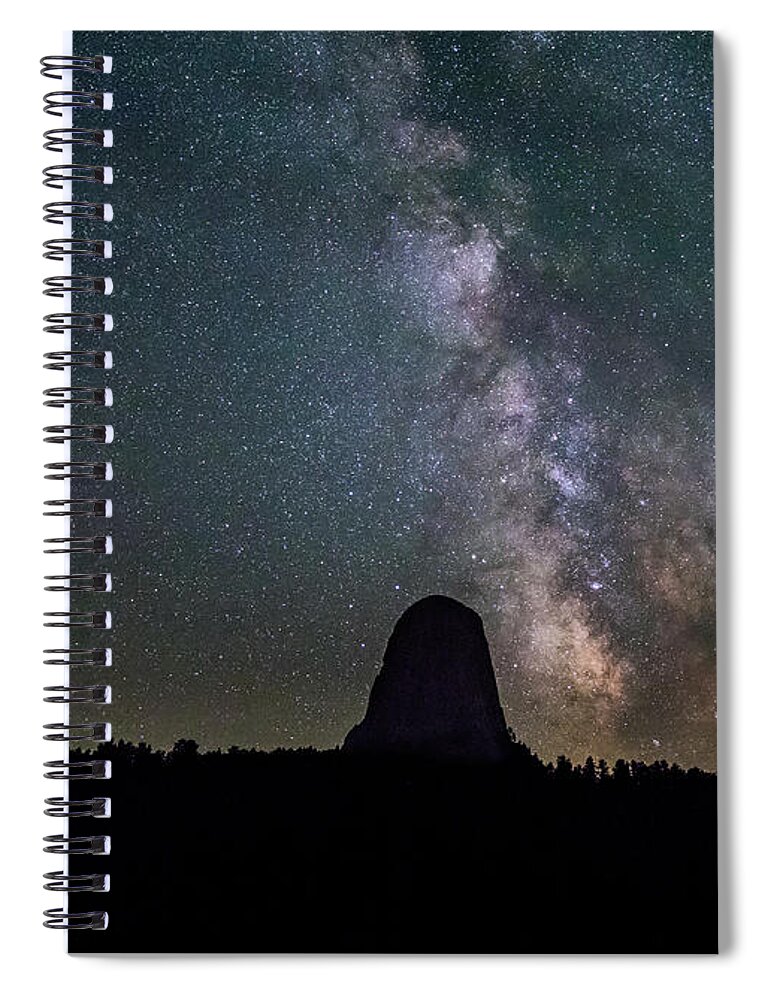 Photosbymch Spiral Notebook featuring the photograph Close Encounter with the Milky Way at Devil's Tower by M C Hood