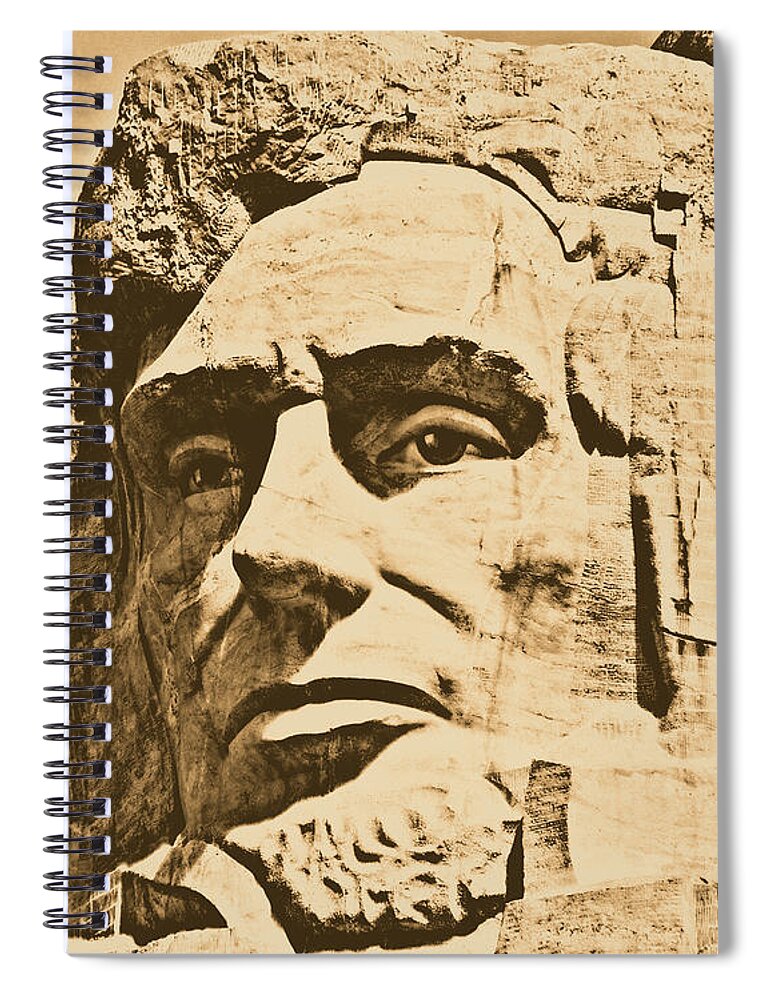 Mount Rushmore Spiral Notebook featuring the photograph Close Up of President Abraham Lincoln on Mount Rushmore South Dakota Rustic Digital Art by Shawn O'Brien