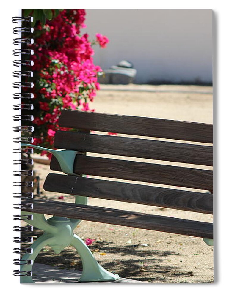 Park Bench Spiral Notebook featuring the photograph Closeup of Park Bench in La Quinta by Colleen Cornelius