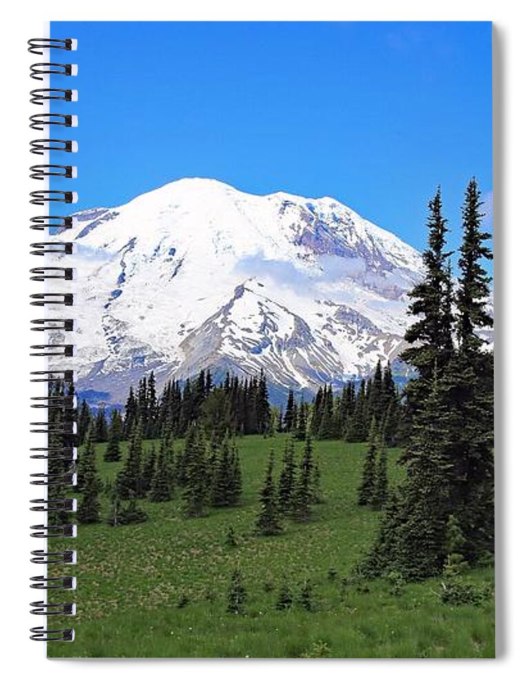 Clouds Clearing At Mount Rainier Spiral Notebook featuring the photograph Clouds clearing at Mount Rainier by Lynn Hopwood