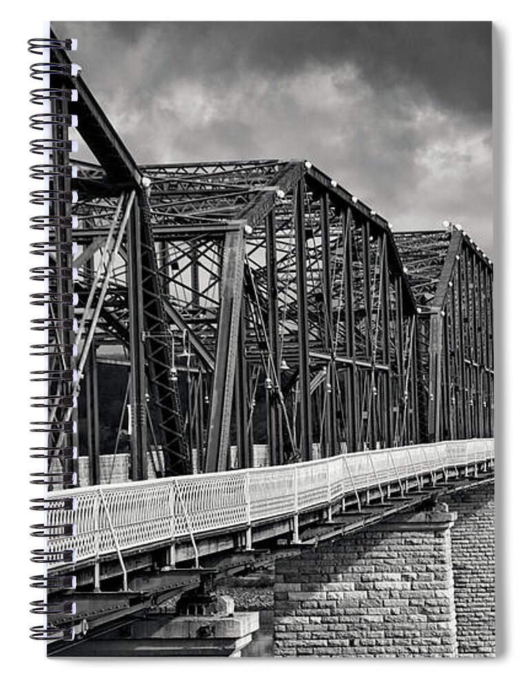 Walnut Street Bridge Spiral Notebook featuring the photograph Clouds Over Walnut Street Bridge In Black And White by Greg and Chrystal Mimbs