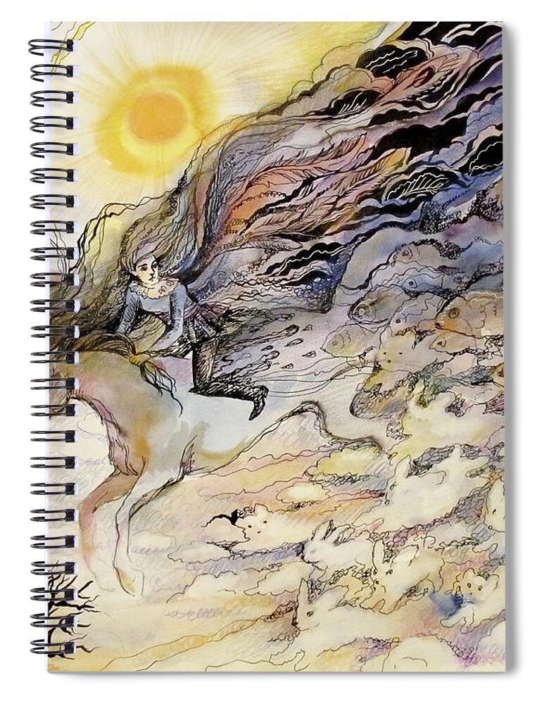 Fantasy Spiral Notebook featuring the drawing Clouds by Valentina Plishchina