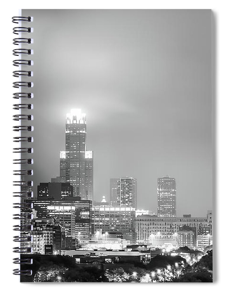 North America Spiral Notebook featuring the photograph Cloudy Downtown Chicago Skyline in Black and White by Gregory Ballos