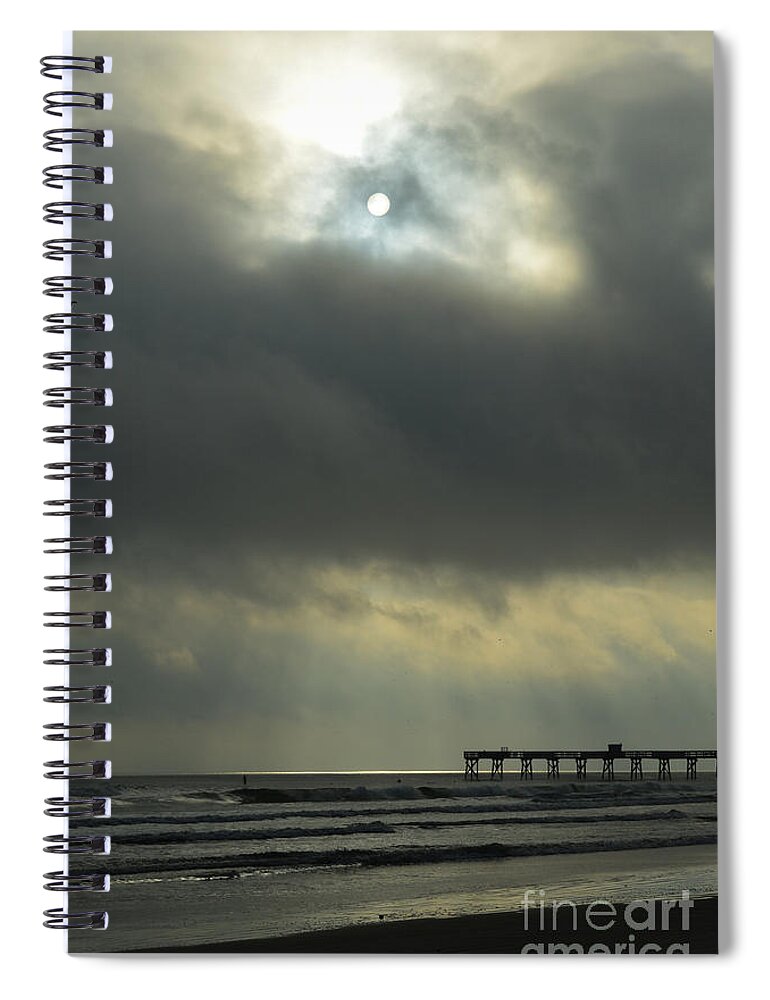 Sunrise Spiral Notebook featuring the photograph Cloudy sunrise with moon by Julianne Felton